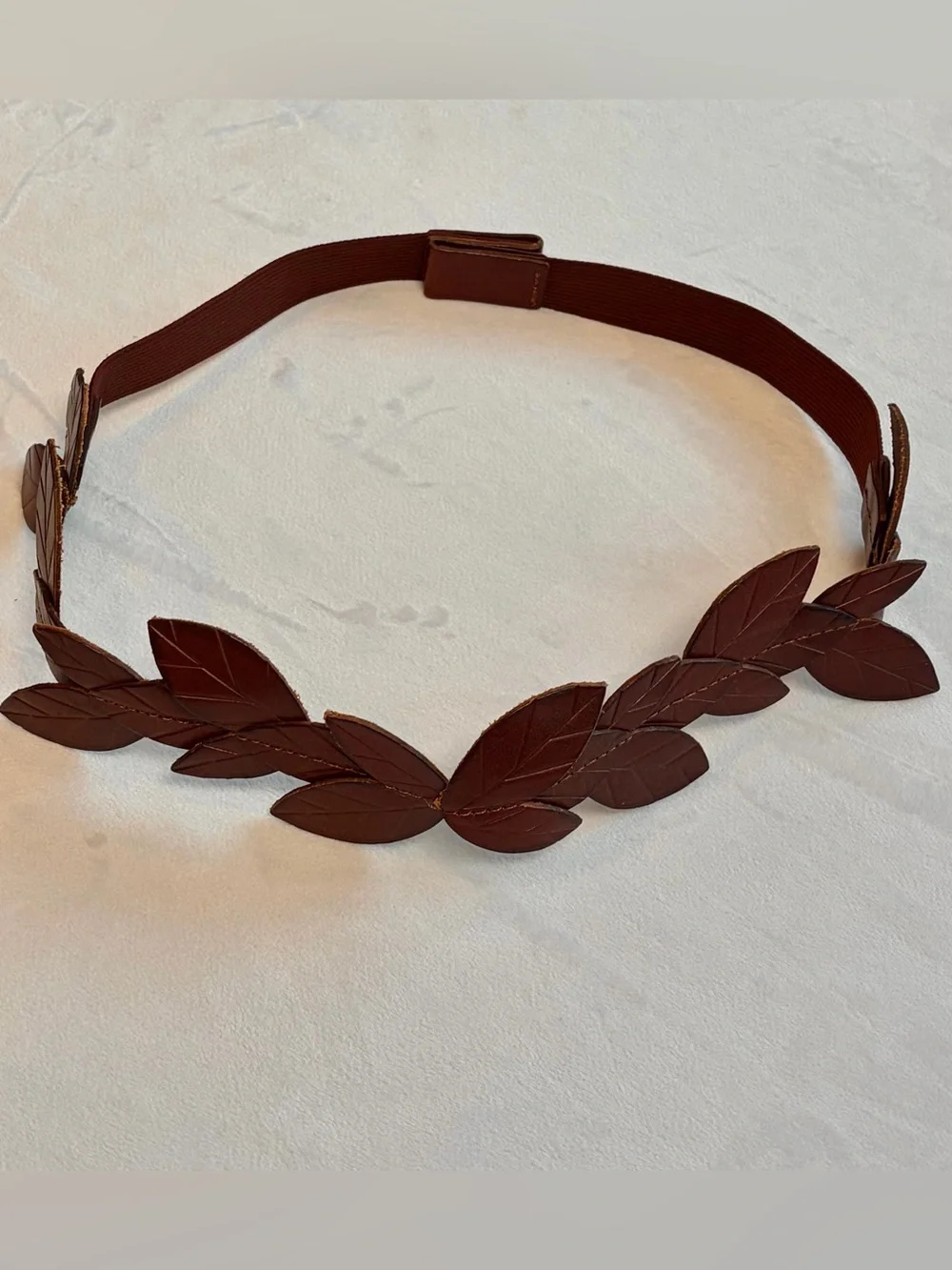 Leather Leaf Motif Waist Belt or Laurel Headband, adjustable, brown, EUC, 29-34
